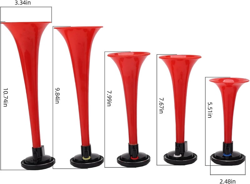 FARBIN بوق موسيقي 5 بوق موسيقي صوت هواء بوق مع ضاغط يعزف لحن لا كوكاراشا أحمر 12 فولت 150 ديسيبل للقطار الشاحنة السيارة القارب RV UTV الدراجة النارية (مجموعة أبواق لا كوكاراشا) - Image 3